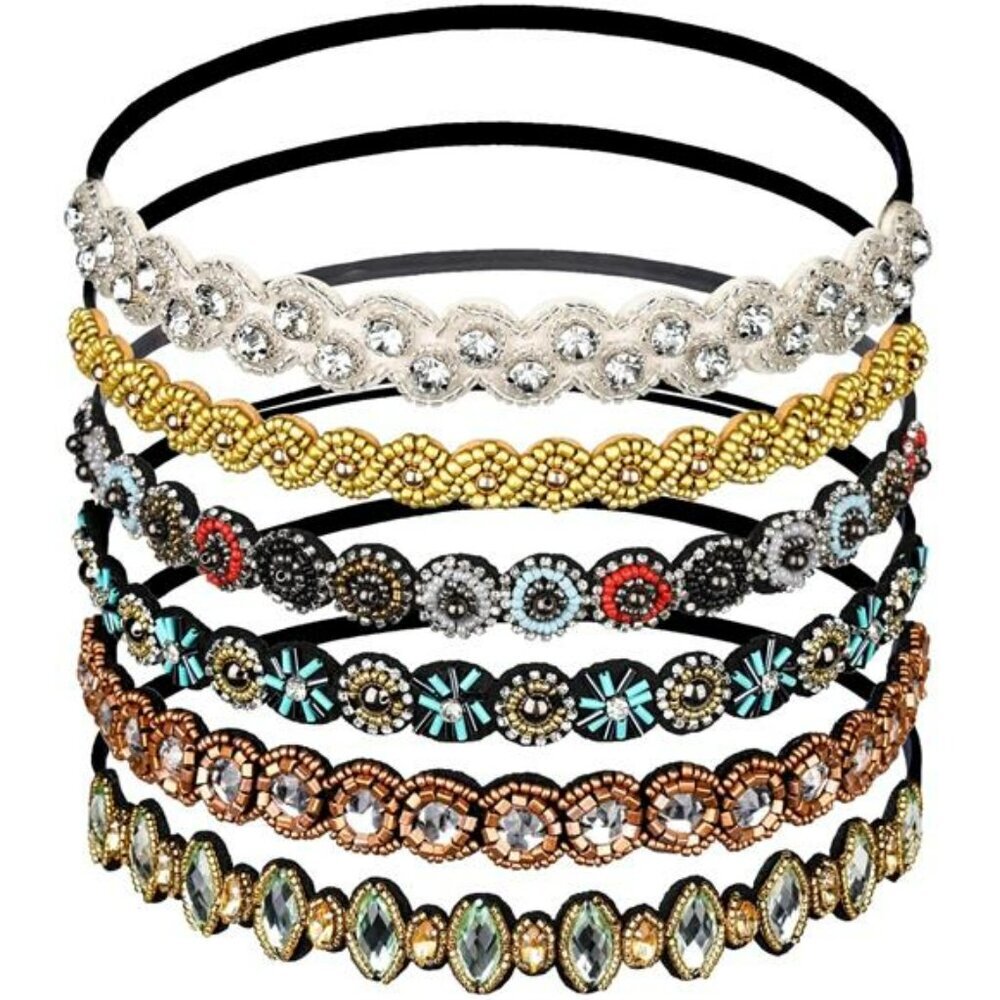 Rhinestone beaded headbands set jeweled elastic crystal hair accessories women